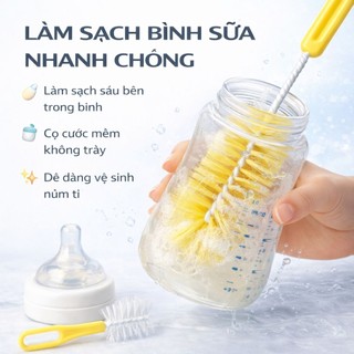 Bộ Cọ Bình Sữa Và Núm Ti 2 Chi Tiết - Cước Mềm Dễ Làm Sạch