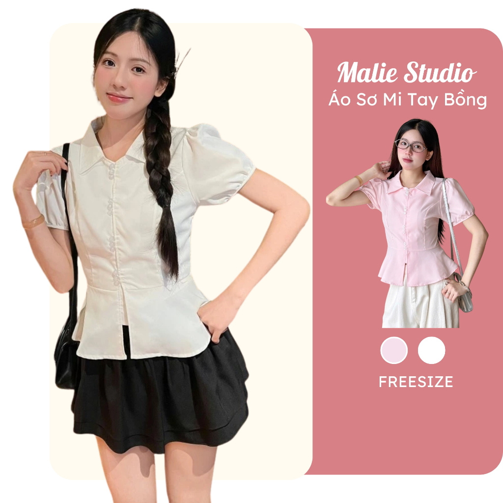 Áo sơ mi kiểu tay bồng cúc nhỏ Malie Studio-MSM033