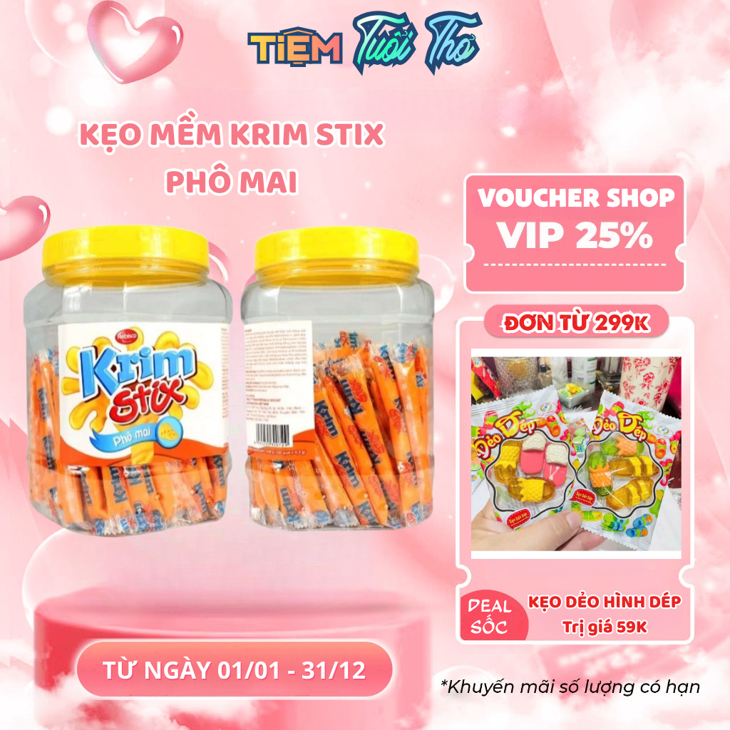 Kẹo mềm Krim Stix vị phô mai (Hộp 100 cái x 4.5g) - Tiệm tuổi thơ