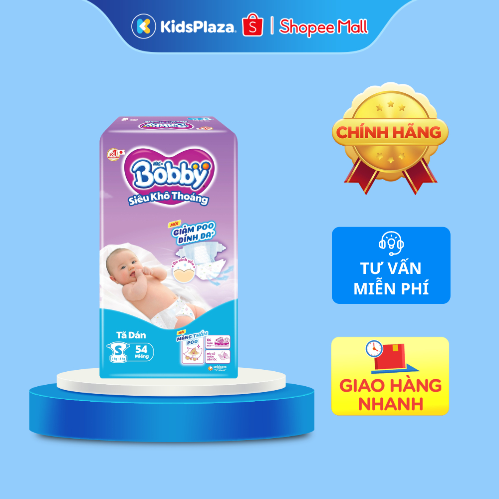 Bỉm - Tã dán Bobby size S 54 miếng (cho bé 4 - 8kg)