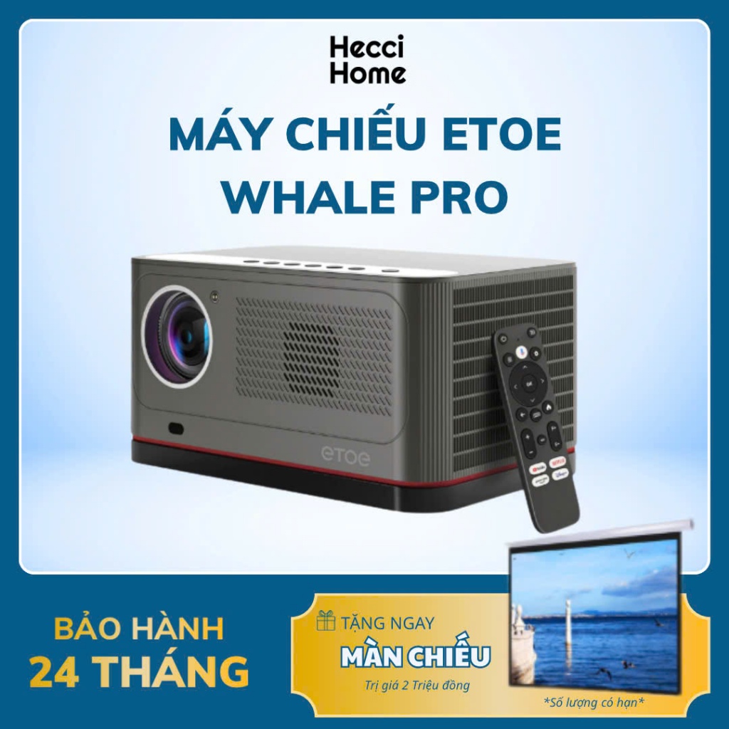 [WinTopVN]Máy chiếu Etoe WHALE PRO 4K,1500 ANSI Luments-Android 14.0,Tự động lấy nét