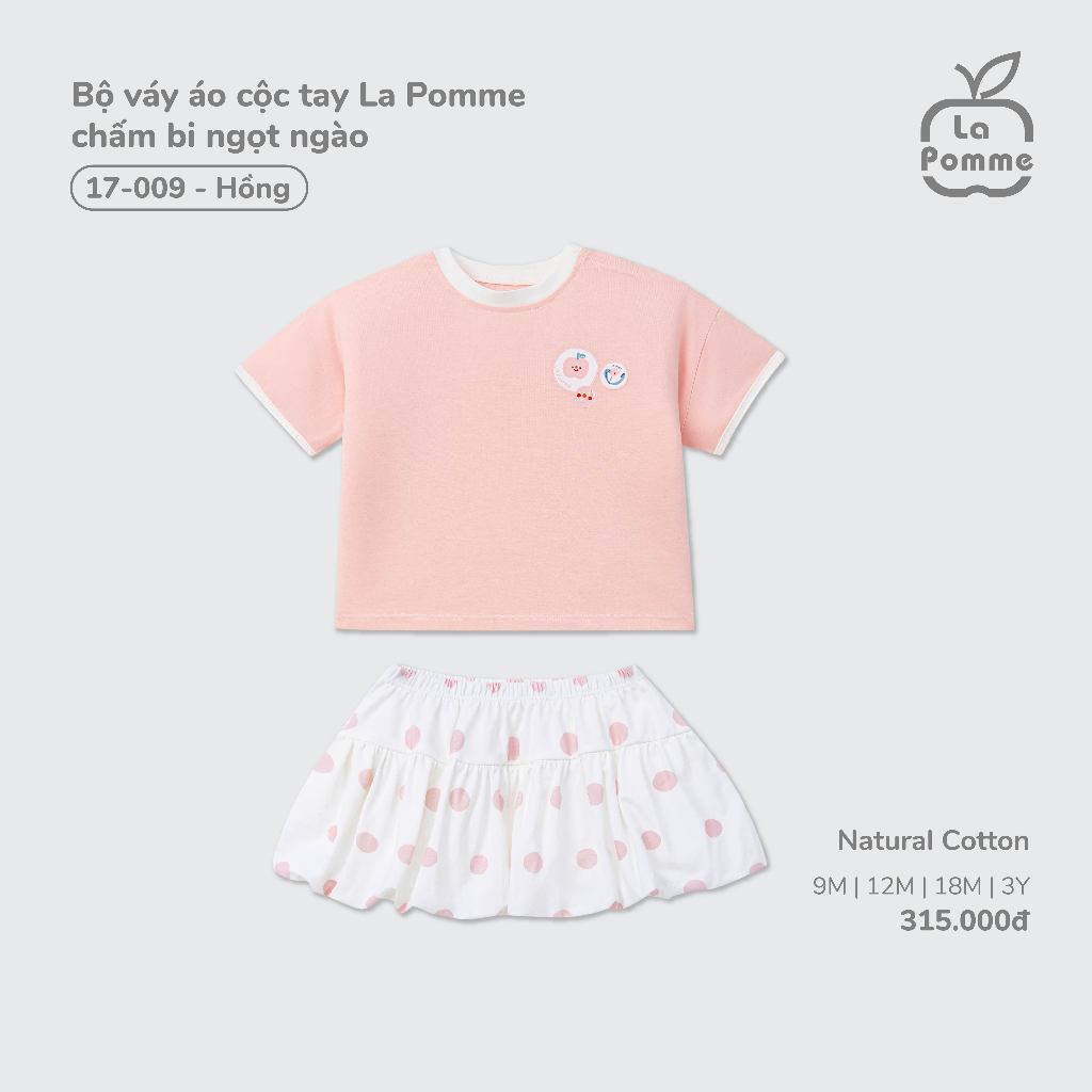 Bộ váy áo cộc tay La Pomme chấm bi ngọt ngào -Sợi Natural Cotton thoáng mát – Bé gái - 9M - 3Y