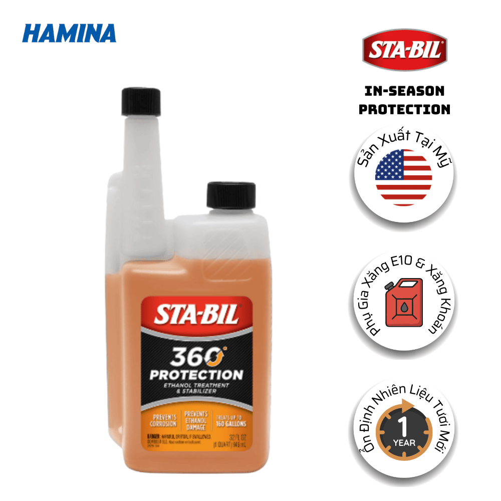 STA-BIL 360 Protection - Phụ gia xăng E10 - Ổn định và tiết kiệm nhiên liệu - Làm sạch kim phun và B