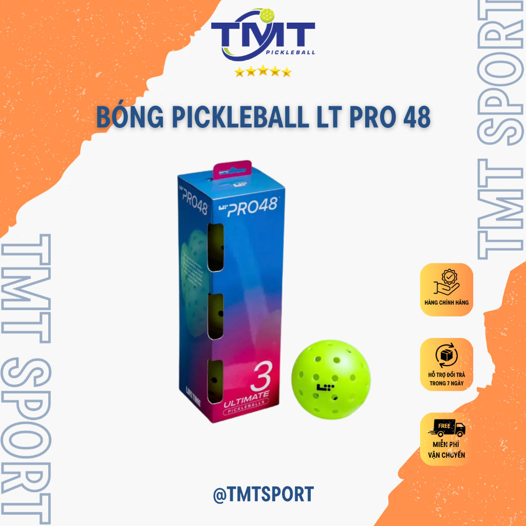 Bóng Pickleball LT PRO 48 (box 3) thiết kế 48 lỗ tối ưu khí động học,chất liệu nhựa cao cấp chống bi