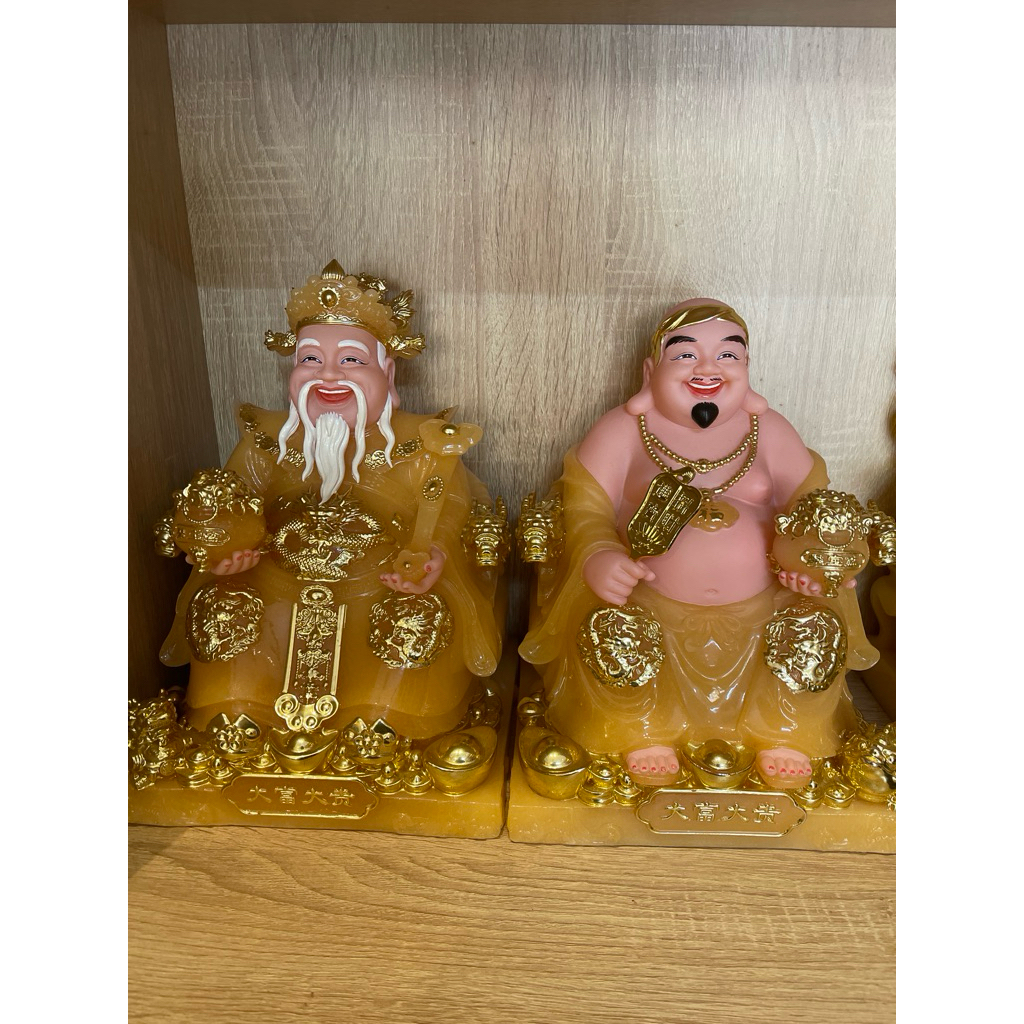 Tượng Thần Tài Thổ Địa Đá Vàng – Bộ Tượng Thờ Thần Tài Ông Địa May Mắn Tài Lộc Cho Bàn Thờ