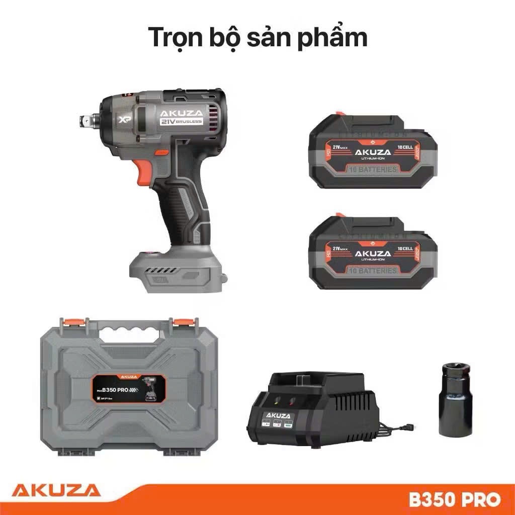 Máy siết bulong AKUZA BL B350PRO-lực siết 350Nm chuyên ốc xe máy-tay ga-bắt vít khoan tường dân dụng