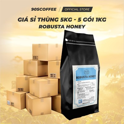 [THÙNG 5 GÓI 1KG] Cà Phê Robusta Honey 100% Rang Mộc Nguyên Chất - Ngọt Dịu, Hương Trái Cây
