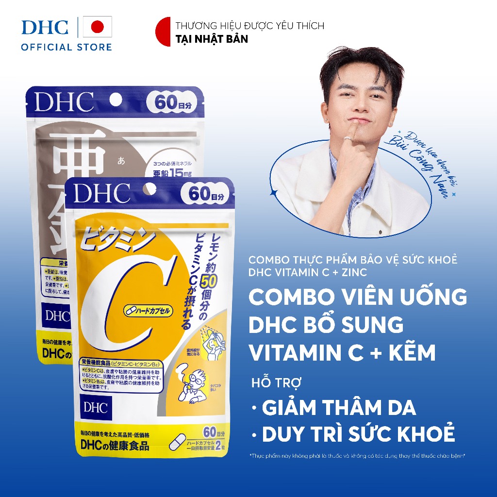 Combo Viên uống DHC Vitamin C & Kẽm hỗ trợ giảm thâm, sáng da (60 ngày)-TPBVSK DHC Vitamin C&Zinc