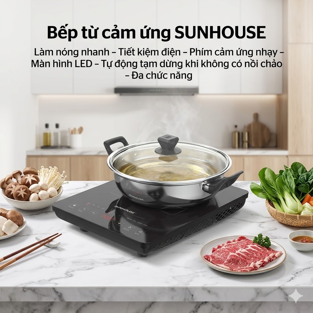 Bếp Từ SUNHOUSE Thế hệ mới SHD6011 Bảo Hành 12 Tháng, Bếp Từ Đơn Công suất 2200W Điều khiển cảm ứng