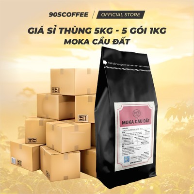 [THÙNG 5 GÓI 1KG] Cà Phê Moka Cầu Đất 100% Rang Mộc Nguyên Chất - Chua Thanh, Hậu Ngọt, Thơm Dịu