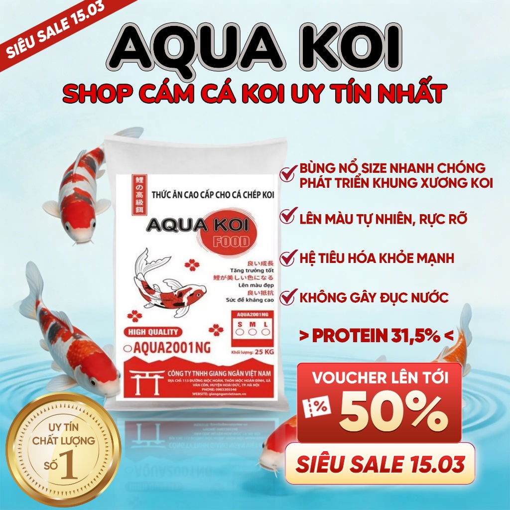 GIÁ HỦY DIỆT-5 KG -Cám cá koi Aqua Koi Food [5kg- bao trắng - bao đen] HÀNG CHÍNH HÃNG