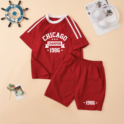 Đồ bộ bé trai, bé gái phối viền hình CHICAGO - Quần áo cho bé chất liệu thun cotton - Loza Kids BF611