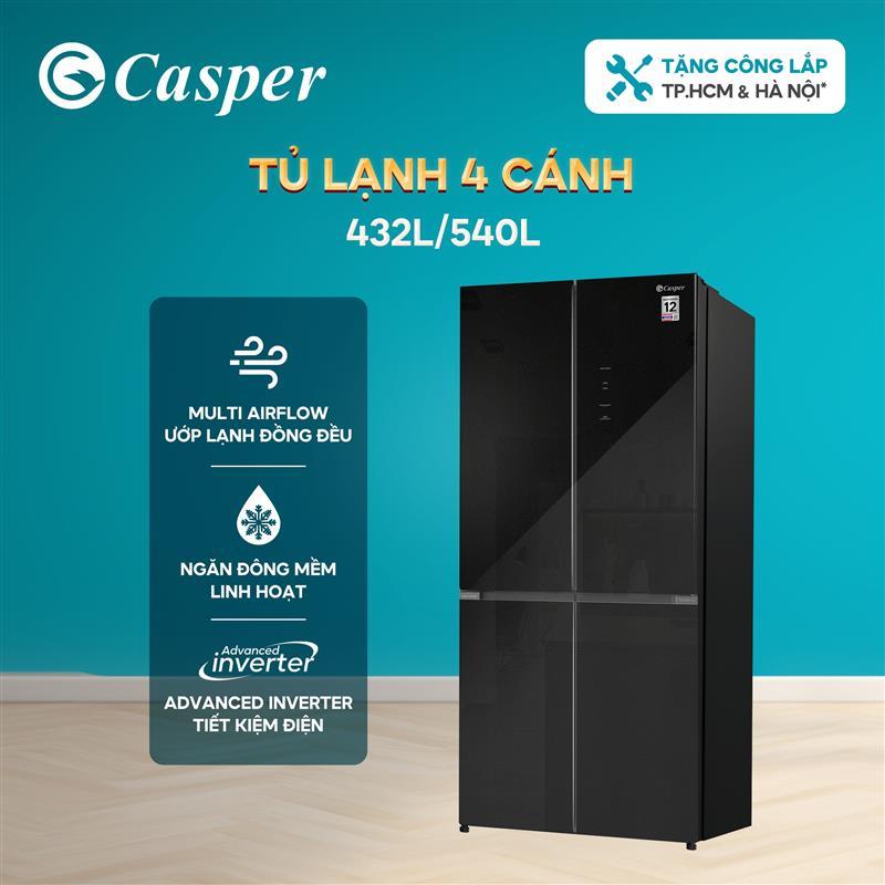 [KHÔNG GIAO MIỀN TRUNG] Tủ lạnh 4 cánh Casper Inverter - Ngăn đông mềm - 432L/ 540L - RM-E432PBS/ RM-D540SBS