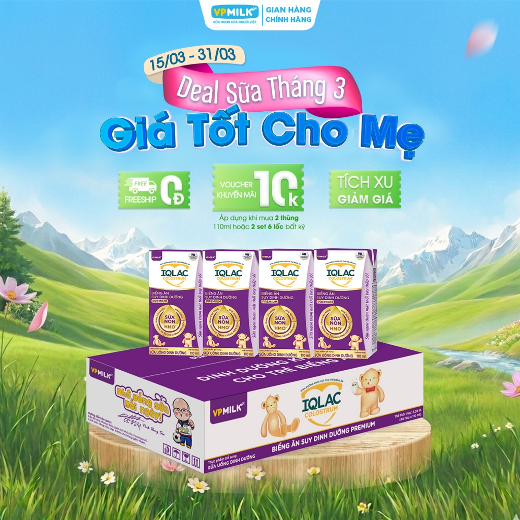 Sữa dinh dưỡng VPMilk IQLac Colostrum trẻ biếng ăn,suy dinh dưỡng 110ml (thùng 48 hộp)