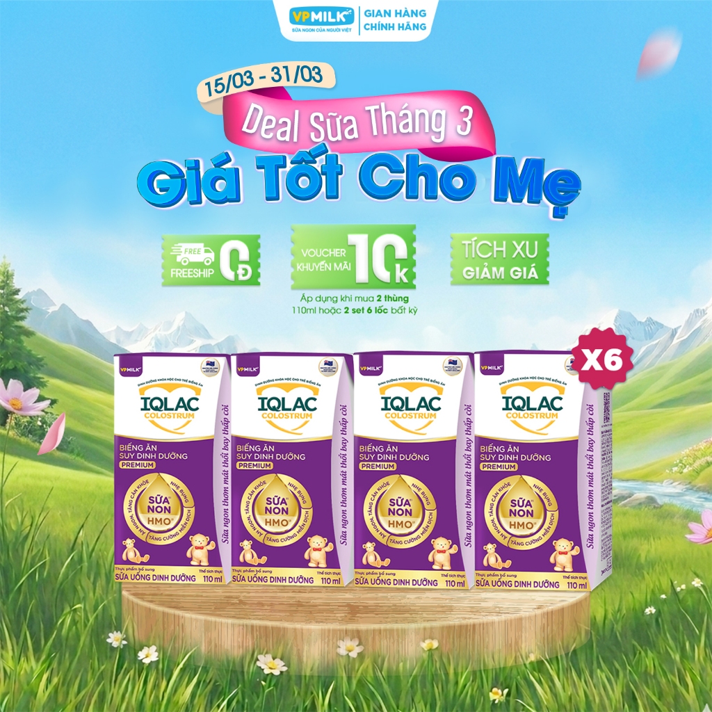 [Combo 6 lốc] Sữa dinh dưỡng VPMilk IQLac Colostrum bé biếng ăn, suy dinh dưỡng 110ml