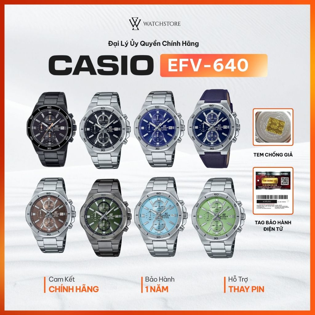 Đồng Hồ Nam Casio Series EFV-640 Mặt Kính Khoáng 44.3m Dạ Quang Dây Da, Kim Loại Không Gỉ Chính Hãng