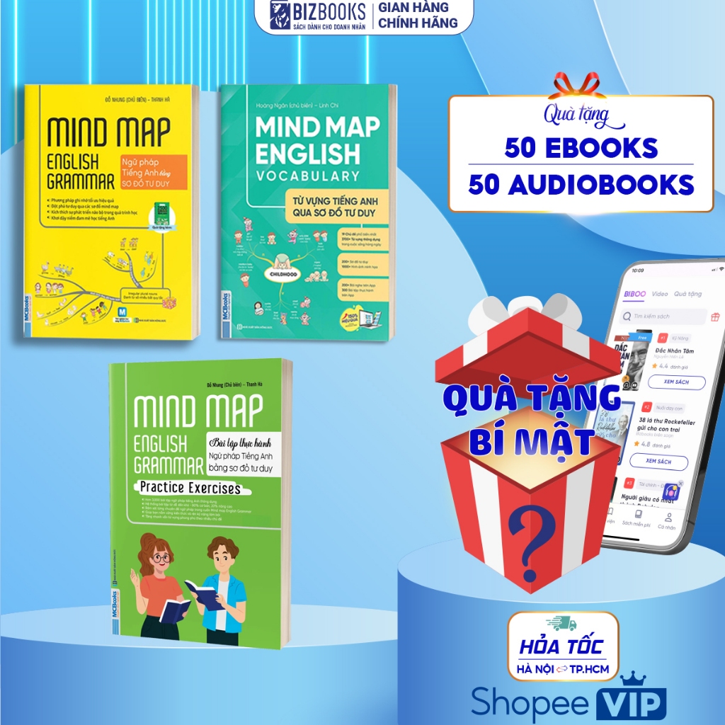 Combo 3 Sách -  Mindmap English Grammar, Mindmap English Vocabulary, Mind Map Grammar Practice Exerc