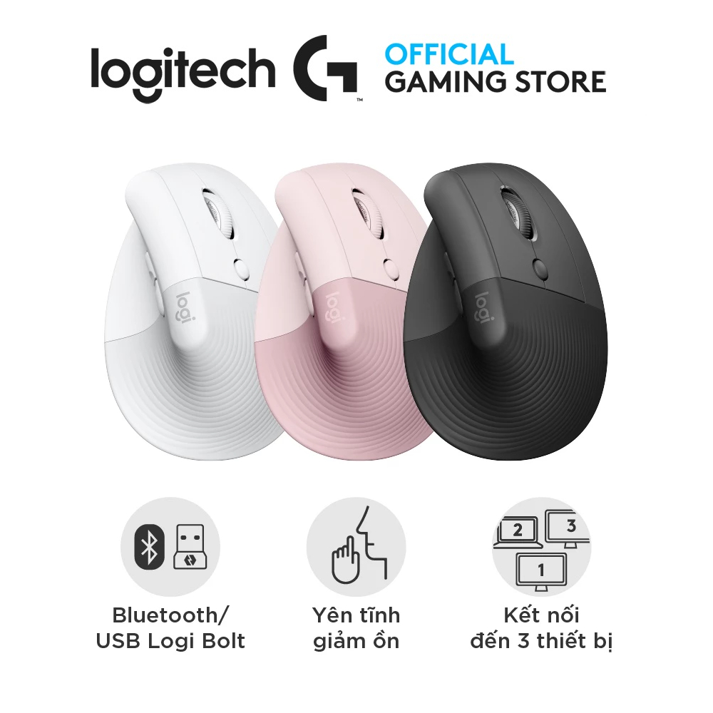 Logitech Lift Vertical Ergonomic Mouse - Bluetooth, Quiet clicks, 4 buttons