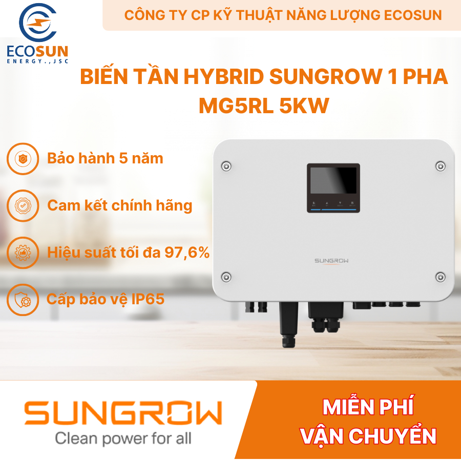 [Gói hỗ trợ kỹ thuật, lắp đặt] Inverter Hybrid Sungrow 5kW, Biến Tần 5KW Năng Lượng Mặt Trời 1 Pha