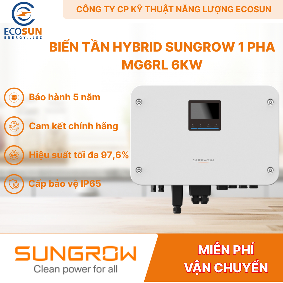 Inverter Hybrid SUNGROW 6kW MG6RL, Biến Tần Hybrid 6kW 1 Pha Điện Mặt Trời Chính Hãng