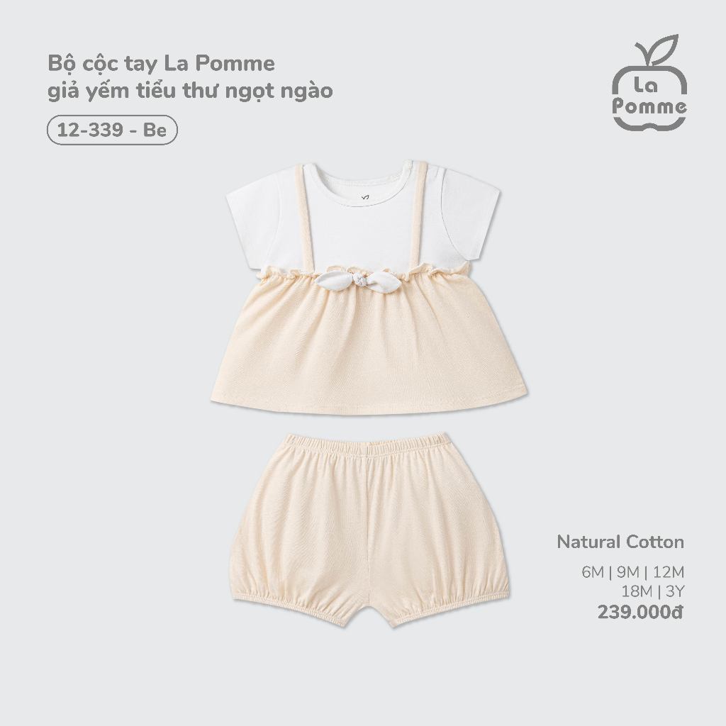 Bộ cộc tay La Pomme giả yếm tiểu thư ngọt ngào - Sợi Natural Cotton thoáng mát – Bé gái - 6M - 3Y