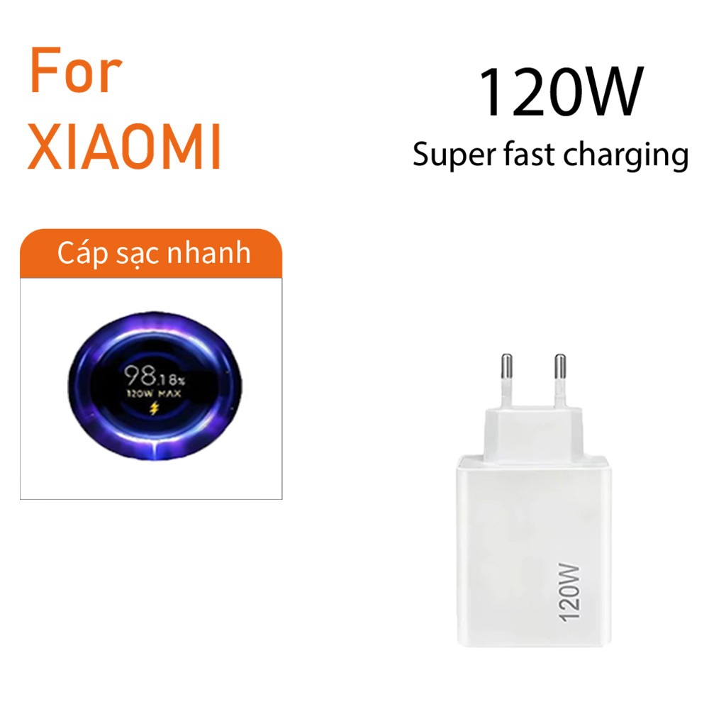 Bộ sạc nhanh Xiaomi 120W, Củ sạc + Cáp sạc nhanh USB to Type C cho Xiaomi Samsung Oppo Vivo [BỘ SẠC 