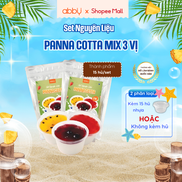 [ABBY] Set làm Panna Cotta tiện lợi 3 vị tùy chọn - Thành phẩm 2000ml 15 - 20 hũ/set - Bột trộn sẵn 