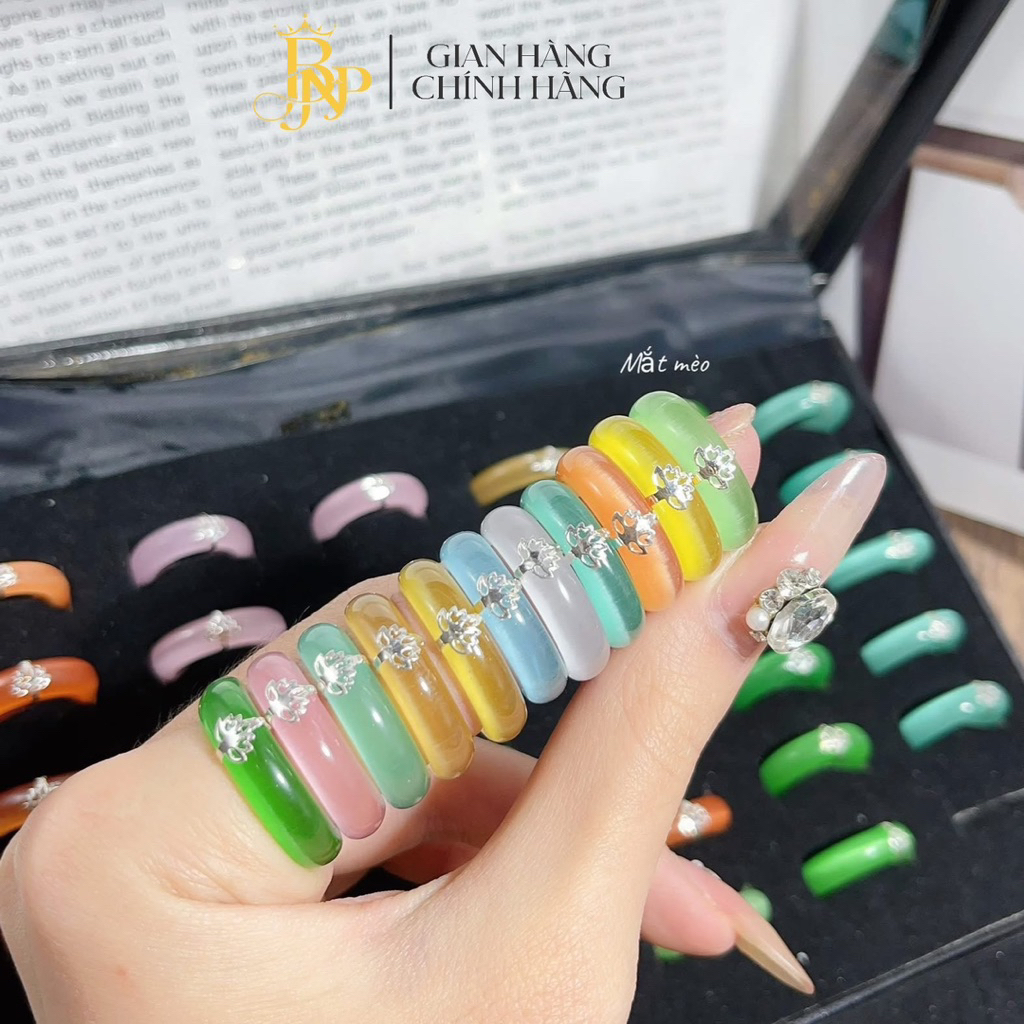 Nhẫn ánh mắt mèo bọc sen bạc BNP