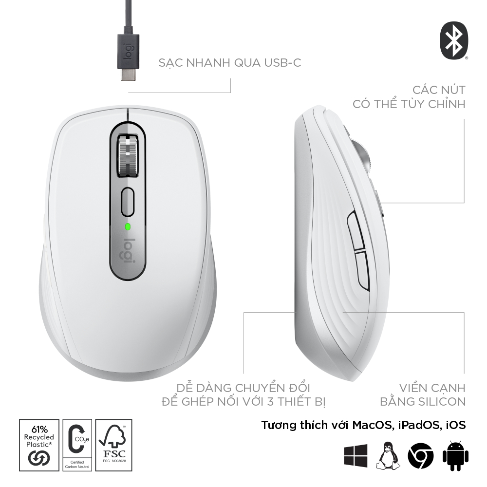 [GAMING] Logitech MX Anywhere 3S Wireless Bluetooth Silent Mouse - 8000 DPI, USB-C, MagSpeed | BigBuy360 - bigbuy360.vn