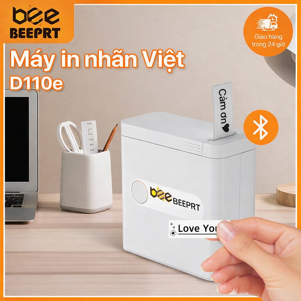 Máy In Nhiệt Mini Cầm Tay D110e Bluetooth In Tem Nhãn, QR Code, Barcode, Sticker, Ghi Chú Không Mực