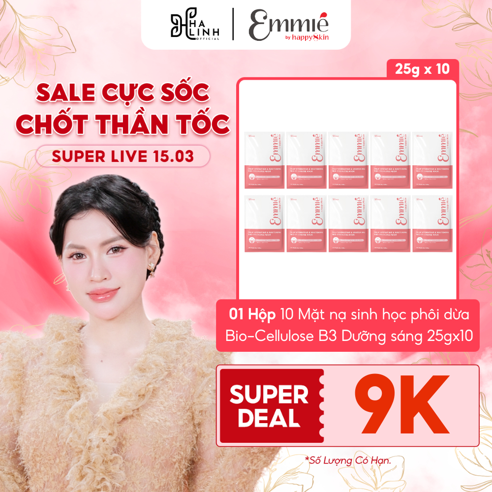 [SPD Võ Hà Linh x Emmie] 01 Hộp 10 Mặt nạ sinh học phôi dừa Bio-Cellulose B3 Dưỡng sáng da 25gx10