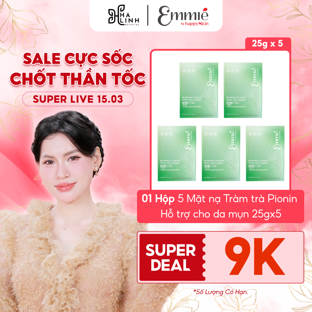 [SPD Võ Hà Linh x Emmie] Hộp 5 Mặt nạ Tràm trà Pionin Blemish Clarity Dual Veil Mask giúp Giảm mụn g