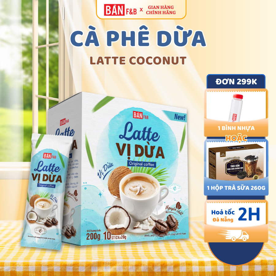 Cà Phê Hoà Tan Sữa Dừa Bản F&B Coconut Latte Coffee Thơm Ngon - Bản F&B Hộp 200g