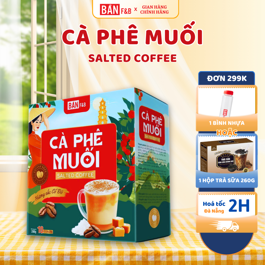 Cà Phê Muối Chuẩn Vị Huế, Cà Phê Hòa Tan Hương Sắc Cố Đô Bản F&B Hộp 10 gói 200g - Bản F&B
