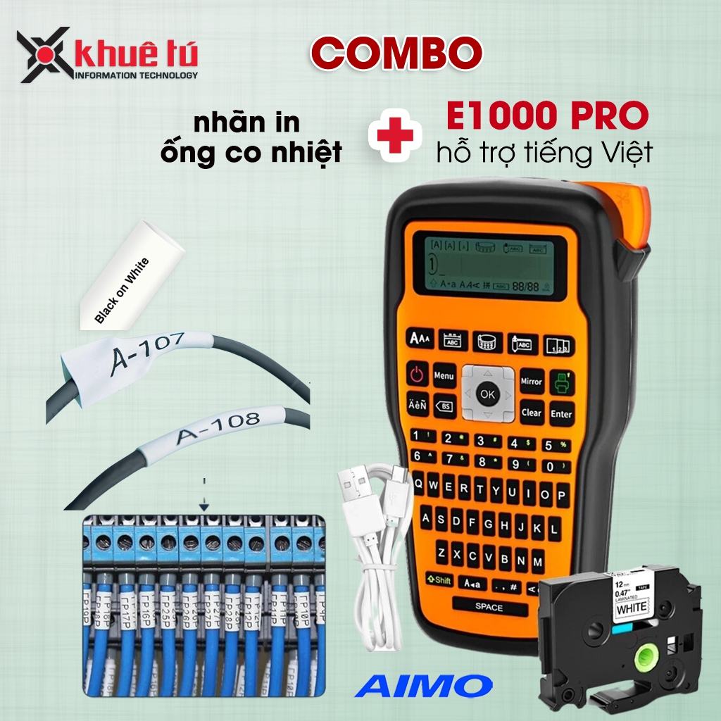 Máy In Nhãn E1000 Pro + 3 Cuộn Nhãn Co Nhiệt  Dùng Thi Công Điện Mạng