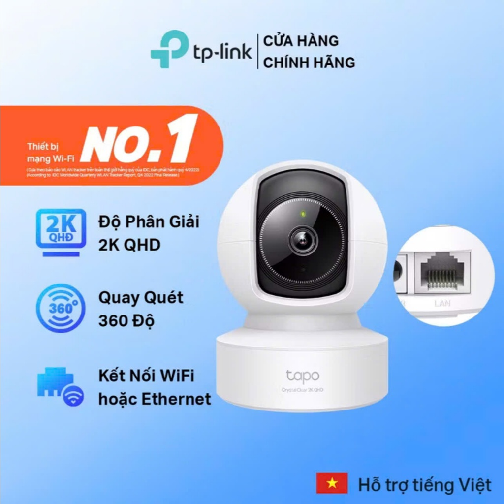 Camera Wi-Fi Trong Nhà TP-Link Tapo C222 | Độ Phân Giải 2K 4MP QHD, Quay Quét 360º, Báo Động Âm Than