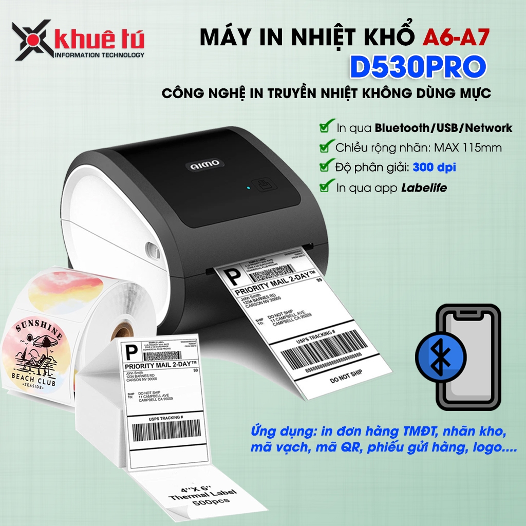 Máy In Nhãn D530 PRO - In Đơn Sàn TMDT Từ Điện Thoại, Máy Tính Bảng Hoặc Từ Máy Tính