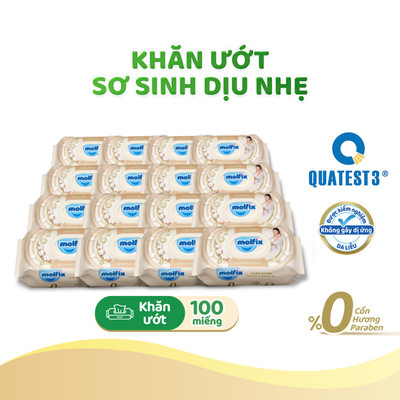 [KOL] Thùng 12 gói Khăn ướt Molfix thiên nhiên chiết xuất sợi tre bông, Gói 100 miếng