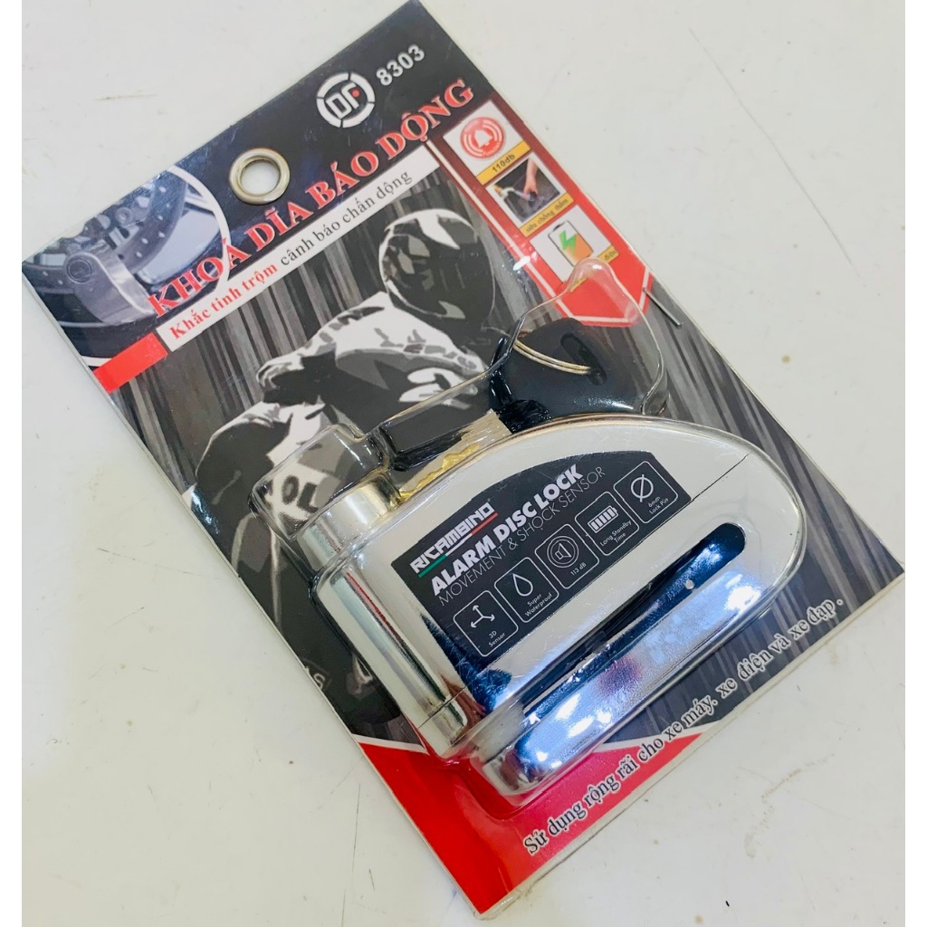 MOTOCYCLE ALARM DISC LOCK 110dB 2 KEYS/ KHÓA ĐĨA BÁO ĐỘNG XE MÁY RICAMBIND DISC LOCK & BINKY DISC LO