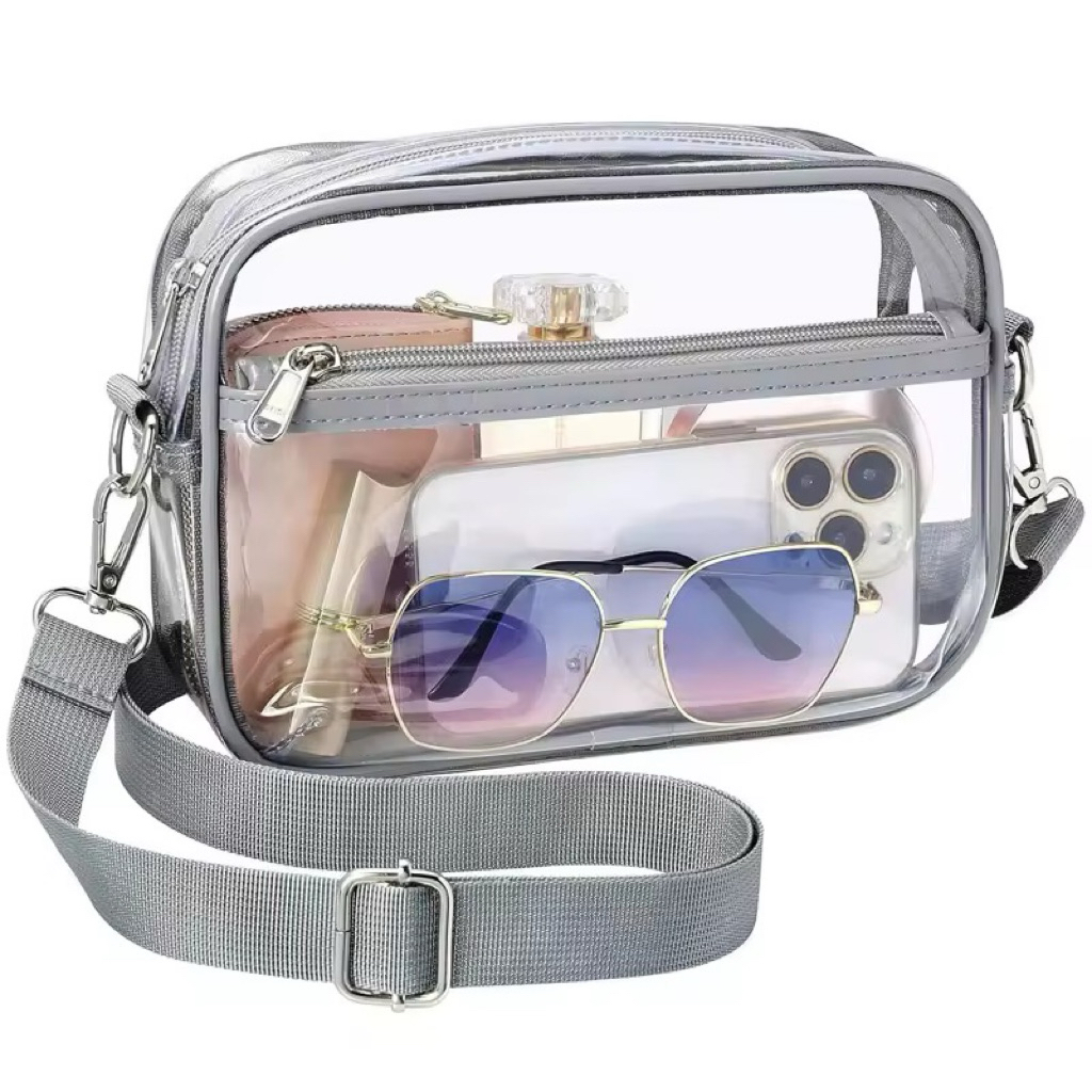túi đeo chéo trong suốt có ngăn khóa kéo phía trước thích hợp đi chơi đi làm chống thấm nước MH002