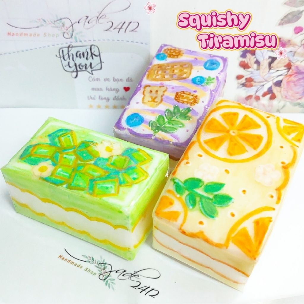 ĐỒ CHƠI SQUISHY GIẤY HANDMADE - SQUISHY BÁNH CÁ TIRAMISU DỄ THƯƠNG TÔ MÀU TRANG TRÍ NHÀ BÚP BÊ