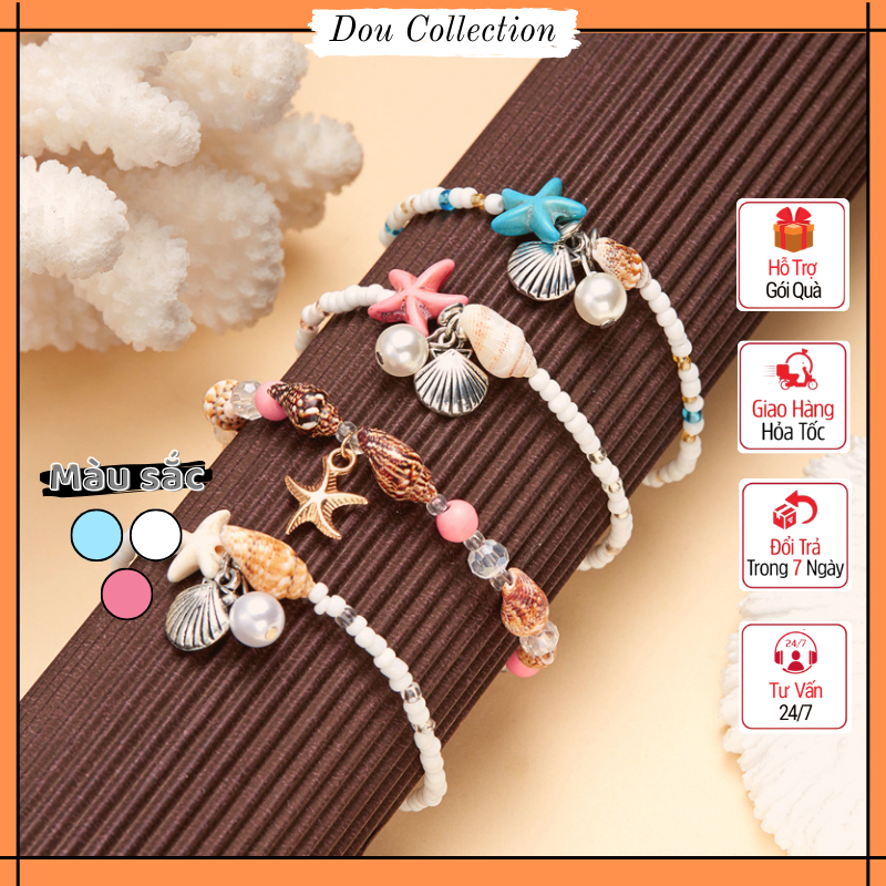 Vòng Lắc Chân Phụ Kiện Nữ Hạt Cườm Nhỏ Xinh Phối Charm Sao Biển Nổi Bật Mùa Hè - Du Lịch - Dạo Phố - Quà Tặng - Mã LC01