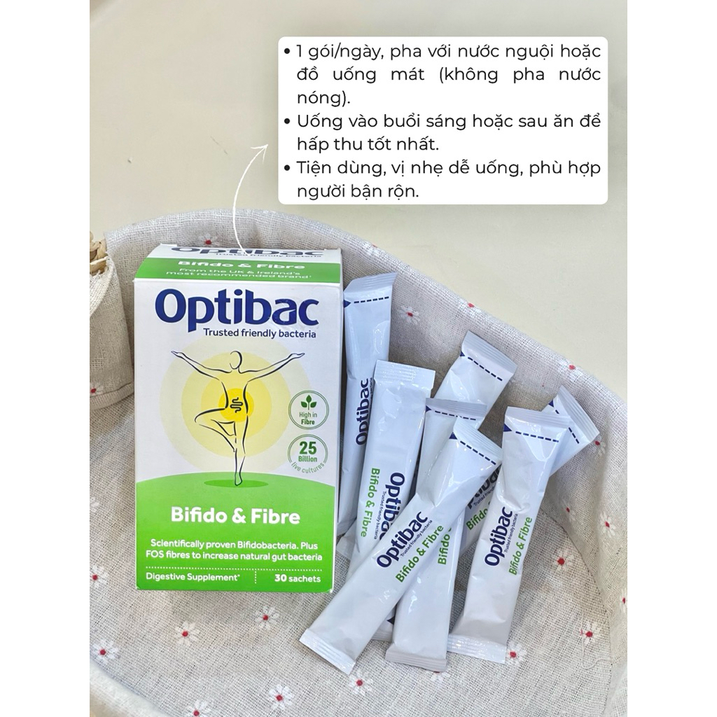 Optibac Men Vi Sinh Bifido & Fibre Hỗ Trợ Giảm Táo Bón, Bổ Sung Chất Xơ 30 Gói