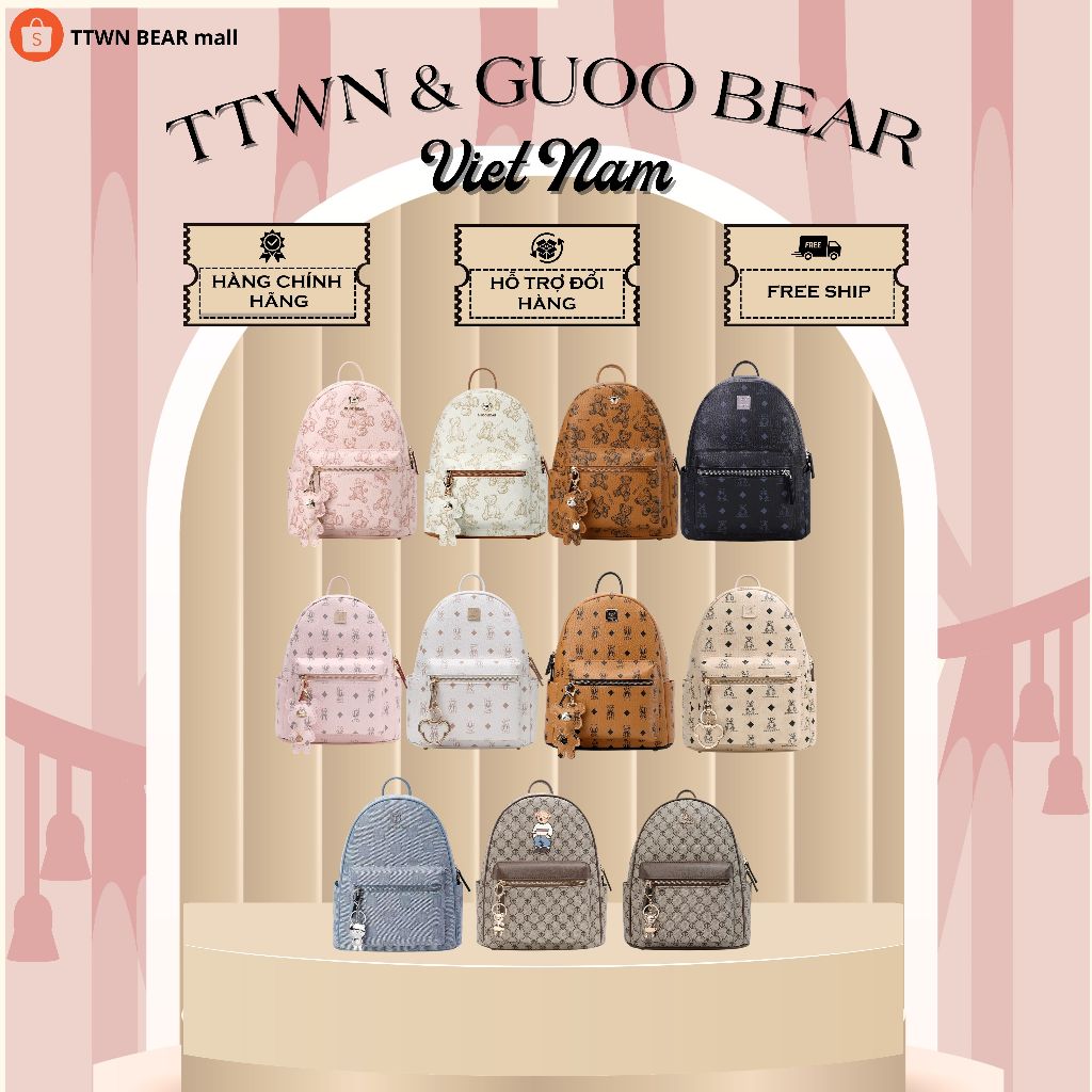 TTWN BEAR & GUOO BEAR Tổng Hợp Balo Đeo Vai Size L GUOO BEAR Chính Hãng Chất Liệu Canvas + Da PVC