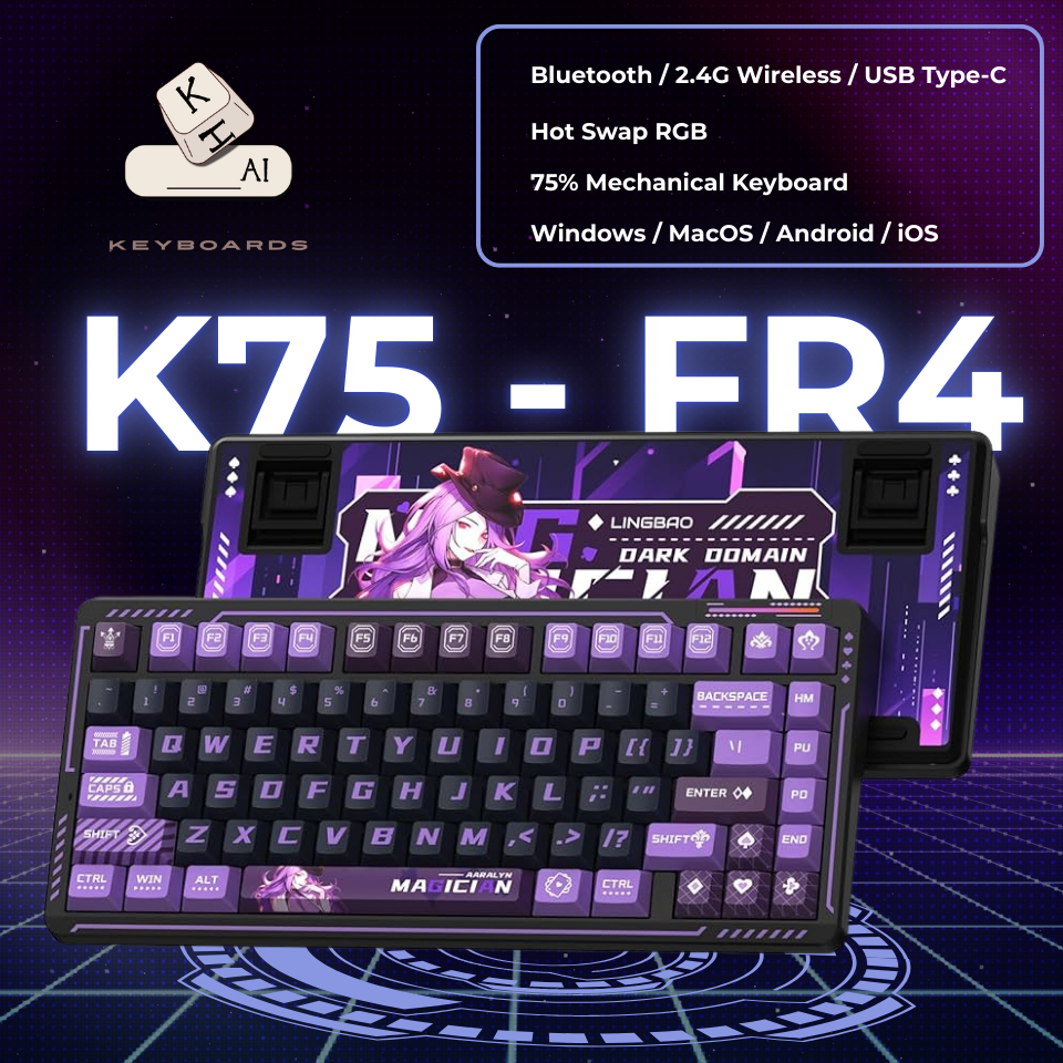 Bàn Phím Cơ Lingbao K75-FR4 Không Dây 3 Mode Bluetooth 2.4G USB-C | Hotswap RGB | Layout 75% Gaming