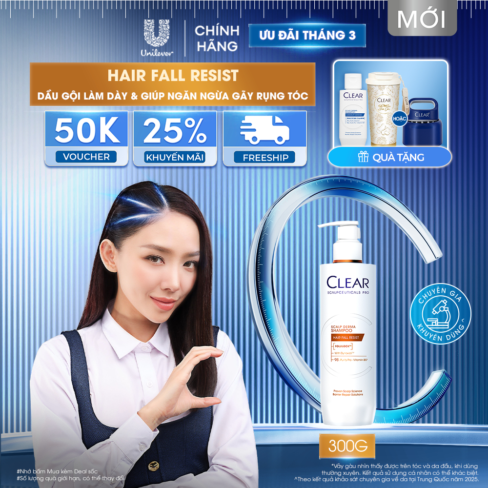 [MỚI RA MẮT] DẦU GỘI CHUYÊN DỤNG GIÚP LÀM DÀY & NGĂN NGỪA TÓC GÃY RỤNG CLEAR HAIRFALL RESIST 300G