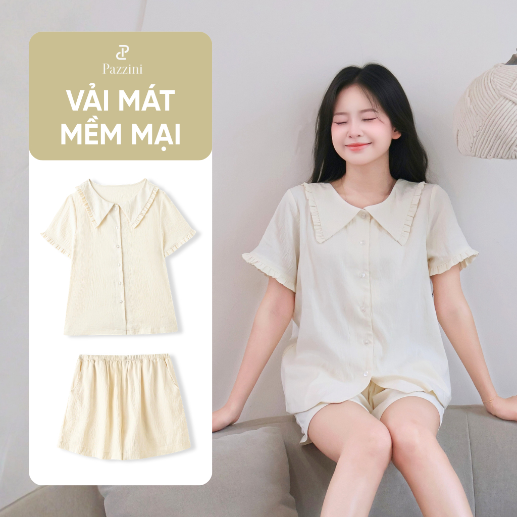 Bộ mặc nhà nữ ngắn tay pyjama Pazzini quần cộc chất liệu thoáng mát màu pastel cực trendy phù hợp mọi tone da - SW002 | BigBuy360 - bigbuy360.vn