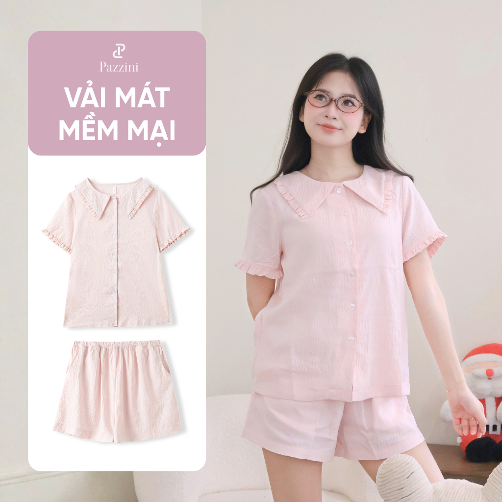 Bộ mặc nhà nữ ngắn tay pyjama Pazzini quần cộc chất liệu thoáng mát màu pastel cực trendy phù hợp mọi tone da - SW002 | BigBuy360 - bigbuy360.vn