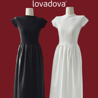 Đầm chữ A màu đen cổ lọ vải linen bố Lovadova GD0309