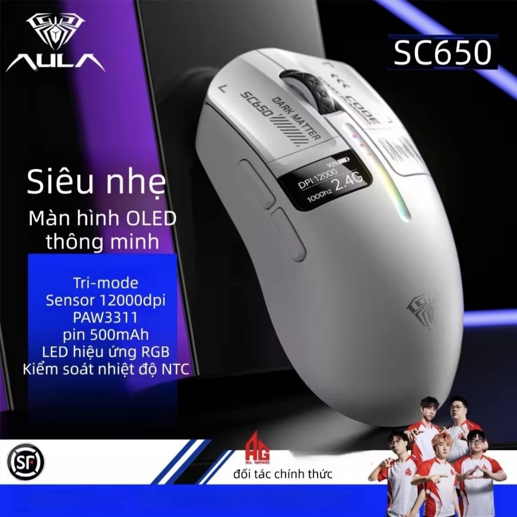Chuột không dây AULA SC650 kết nối 3 mode 12000 dpi